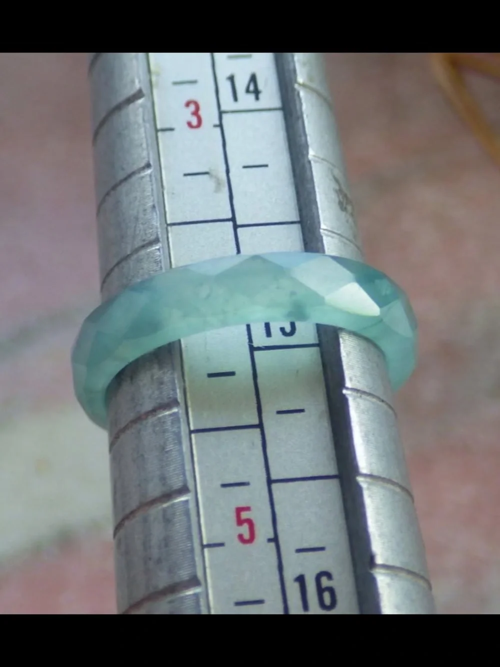 Jadeite jade Diamond cut style ring light green jewelry size4
